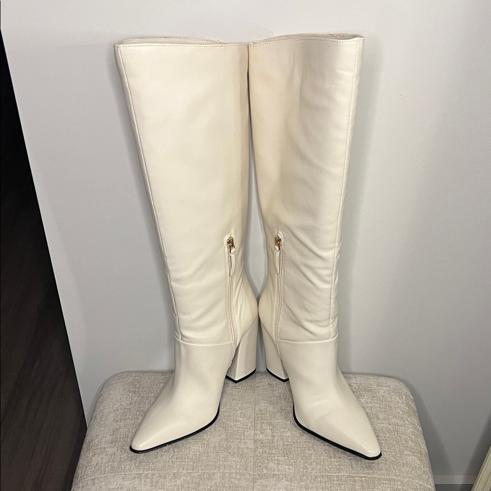 Jennifer Lopez Cream Heeled Boots